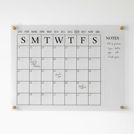 Martha Stewart Grayson Acrylic Wall Calendar w/Notes w/Dry Erase Marker and Mntng Hrdwr, 24in. x 18in., w/Blk Prnt BR-AC-4560-BK-CLRBK-MS